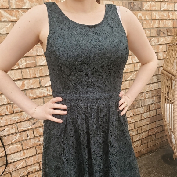 Dark Green Lace Strappy Back Mini Dress - Picture 3 of 6